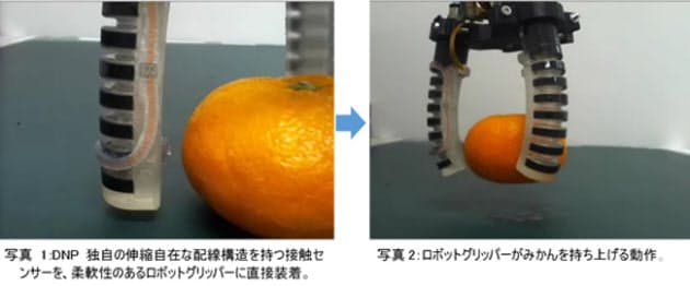 大日本印刷、AIなどを活用してモノをつかむ「ロボットグリッパー」向けに伸縮自在な「接触センサーユニット」を開発