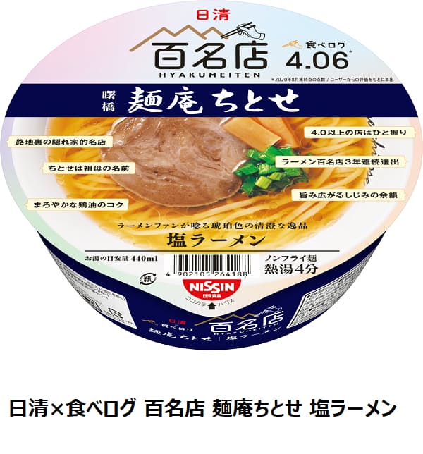 日清食品、「日清×食べログ 百名店 麺庵ちとせ 塩ラーメン」を発売