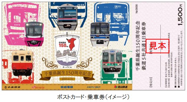 京成電鉄など5社、「千葉県誕生150周年記念 鉄道5社共通1日乗車券」を数量限定発売