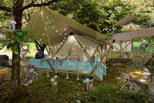 イオンファンタジー、エンターテイメント型グランピング施設・泊まれる冒険フィールド「ミューの森」をオープン