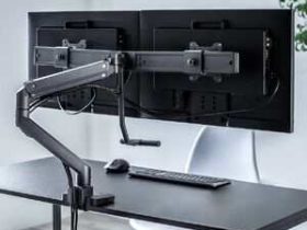 サンワサプライ、「サンワダイレクト」でハンドル付きで位置調整しやすく2画面設置が可能なデュアルモニターアームを発売