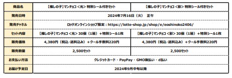 ロッテ、ロッテオンラインショップにて【推しの子】マンチョコ特別シール付きセット＜光＞と＜影＞の2種を数量限定発売