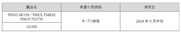 キヤノン、家庭用インクジェットプリンター「PIXUS XK130/TS8830」など4モデルを発売