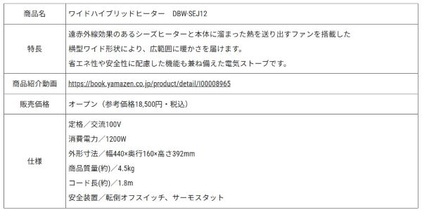 山善、「ワイドハイブリッドヒーター」を開発し発売
