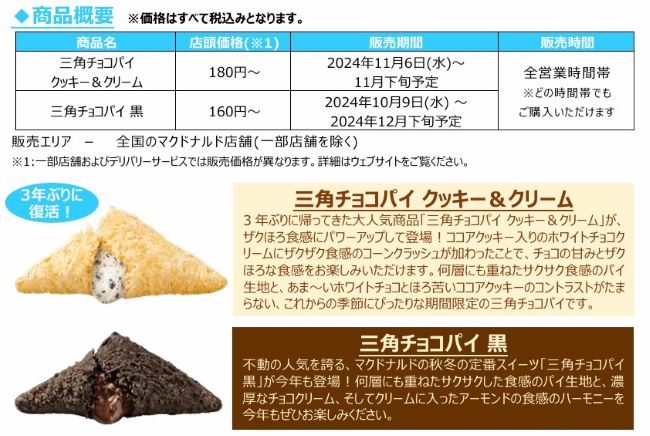 日本マクドナルド、「三角チョコパイ クッキー&クリーム」を期間限定販売