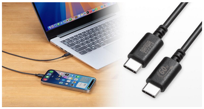 サンワサプライ、充電&データ転送対応・USB-IF認証品でPD60W対応のUSB2.0Type-Cケーブルを発売