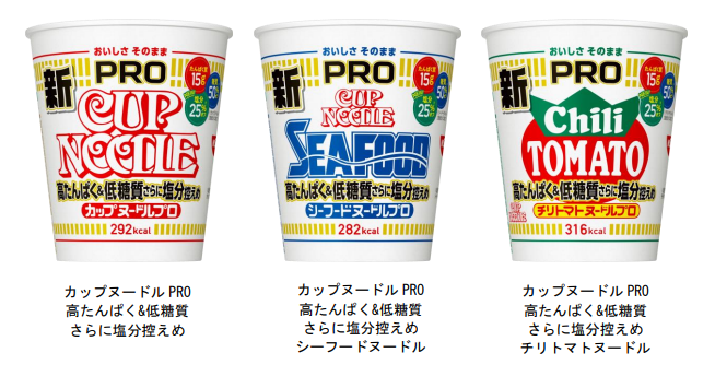 日清食品、「カップヌードルPRO 高たんぱく&低糖質さらに塩分控えめ」シリーズ3品をリニューアル発売