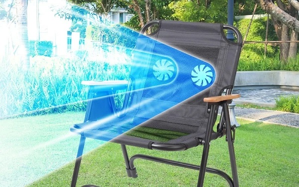 サンコー、背もたれから風が吹くアウトドアローチェア「ツインファンで蒸れずに快適『セナクール アウトドアチェア』」を発売
