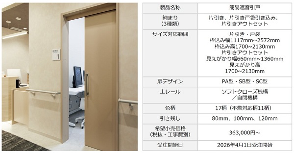 パナソニック ハウジングソリューションズ、病院・クリニックなど医療施設のプライバシーに配慮した「簡易遮音引戸」を発売