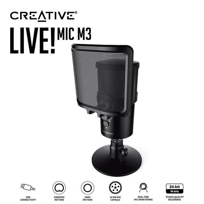 クリエイティブメディア、USBコンデンサーマイク「Creative Live! Mic M3」