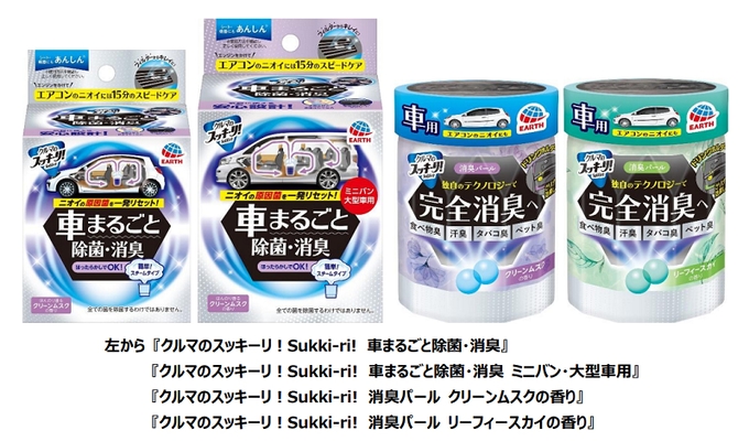 アース製薬、「クルマのスッキーリ！Sukki-ri! 車まるごと除菌・消臭/消臭パール」を発売