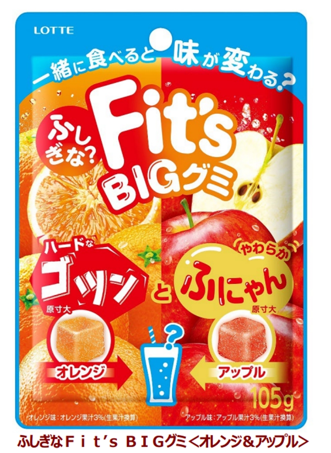 ロッテ、「ふしぎなFit's BIGグミ＜オレンジ&アップル＞」を発売