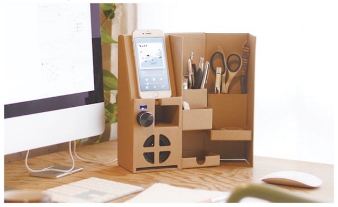 ナカバヤシ、スピーカー機能を搭載した紙箱型収納用品「ライフスタイルツール with Speaker」を発売