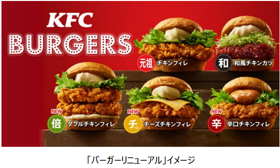 日本KFC、「サンド」の名称を「バーガー」へと変更し定番商品として「辛口チキンフィレバーガー」などを発売