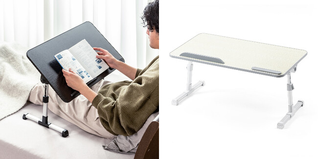 サンワサプライ、使い方に応じて簡単に高さ・角度を調整できる折りたたみテーブルを発売