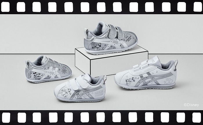 アシックスジャパン、「蒸気船ウィリー」の「ミッキーマウス」と「ミニーマウス」をデザインした子ども靴を発売
