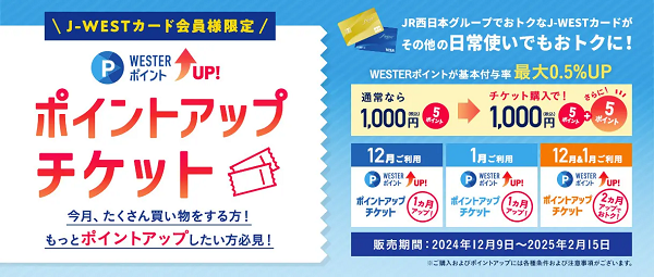 JR西日本、「J-WESTカードポイントアップチケット」を期間限定発売