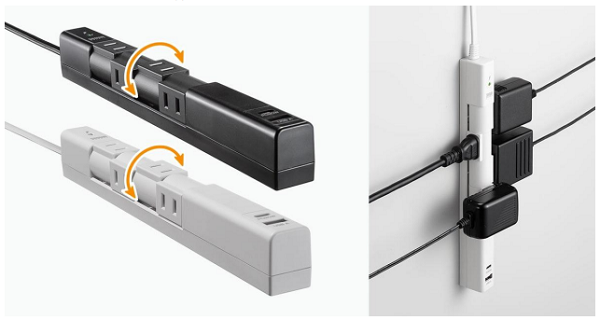 サンワサプライ、3方向から差せて干渉しない180度回転式電源タップを発売