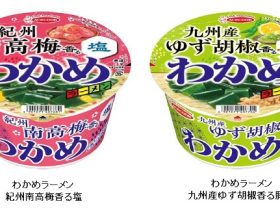 エースコック、「わかめラーメン 紀州南高梅香る塩/九州産ゆず胡椒香る豚骨」を発売