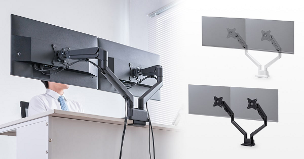 サンワサプライ、ガススプリング式デュアルモニターアーム「CR-LAC2403シリーズ」を発売